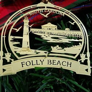 Folly Beach South Carolina Brass Ornament